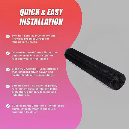 30m Black Chicken Wire Mesh Roll – Heavy Duty Aviary Netting & Garden Fencing for Poultry Enclosures.