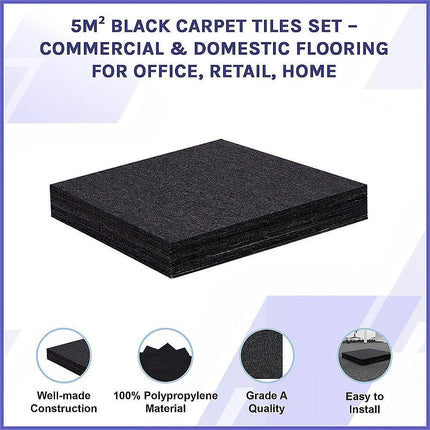 5m² Black Carpet Tiles Set – Commercial & Domestic Flooring for Office, Retail, Home.