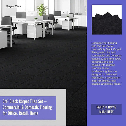 5m² Black Carpet Tiles Set – Commercial & Domestic Flooring for Office, Retail, Home.