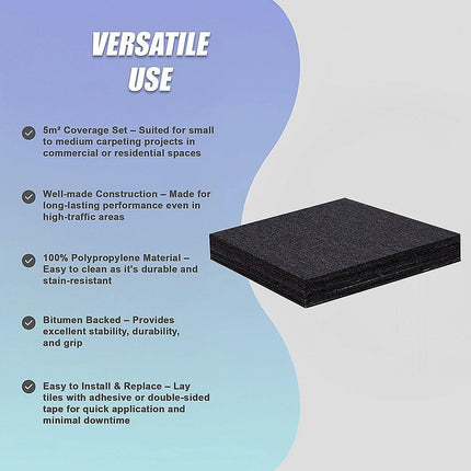 5m² Black Carpet Tiles Set – Commercial & Domestic Flooring for Office, Retail, Home.