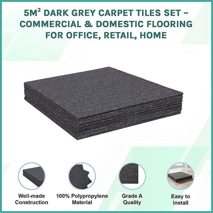 5m² Dark Grey Carpet Tiles Set – Commercial & Domestic Flooring for Office, Retail, Home.