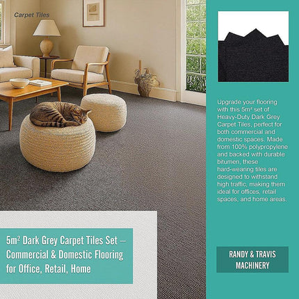 5m² Dark Grey Carpet Tiles Set – Commercial & Domestic Flooring for Office, Retail, Home.