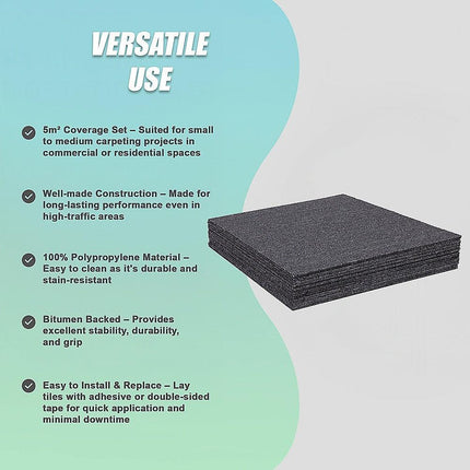 5m² Dark Grey Carpet Tiles Set – Commercial & Domestic Flooring for Office, Retail, Home.