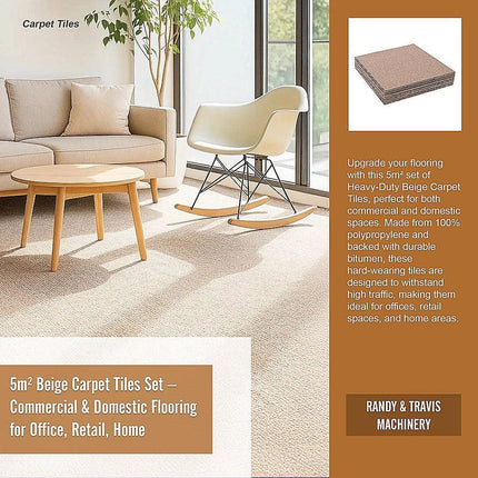 5m² Beige Carpet Tiles Set – Commercial & Domestic Flooring for Office, Retail, Home.