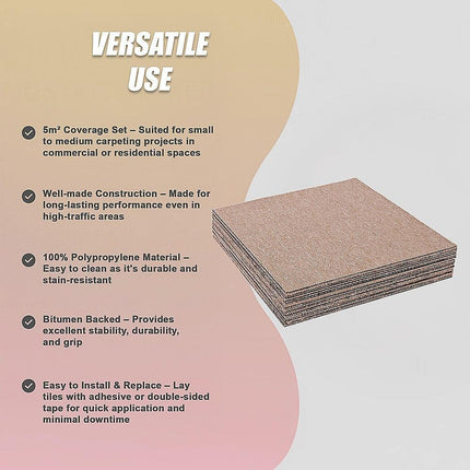 5m² Beige Carpet Tiles Set – Commercial & Domestic Flooring for Office, Retail, Home.