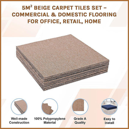 5m² Beige Carpet Tiles Set – Commercial & Domestic Flooring for Office, Retail, Home.