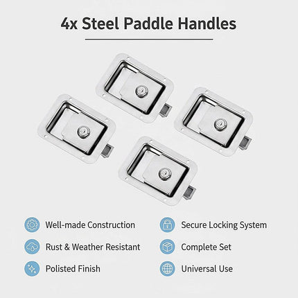 4 x Toolbox Lock Steel Paddle Handles – Heavy Duty Trailer Door Latch Set for Ute & Tool Cabinets.