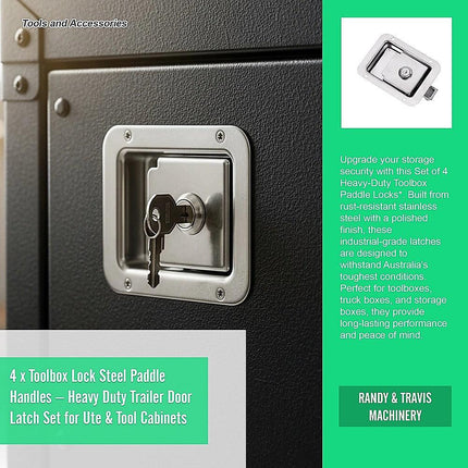 4 x Toolbox Lock Steel Paddle Handles – Heavy Duty Trailer Door Latch Set for Ute & Tool Cabinets.