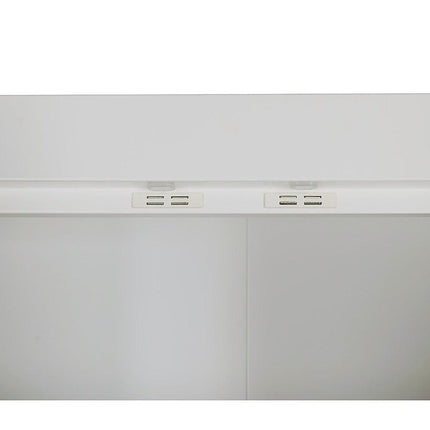 3 Door White Wardrobe – White Handles, Hanging Rail & Shelves.