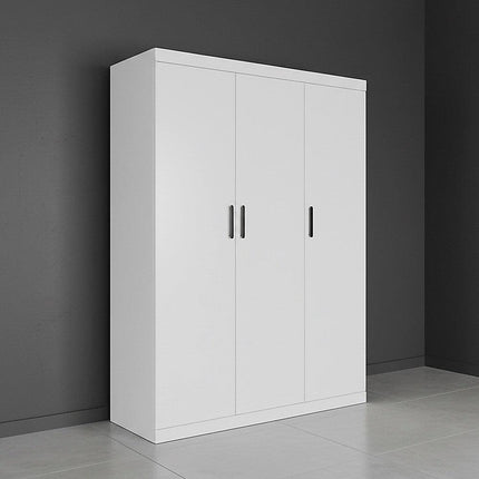 3 Door White Wardrobe – Black Handles, Hanging Rail & Shelves.