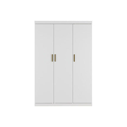 3 Door White Wardrobe – Gold Handles, Hanging Rail & Shelves.