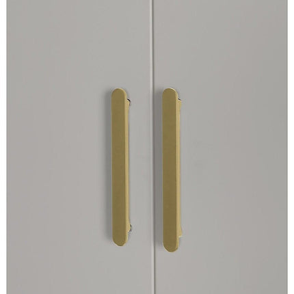 3 Door White Wardrobe – Gold Handles, Hanging Rail & Shelves.