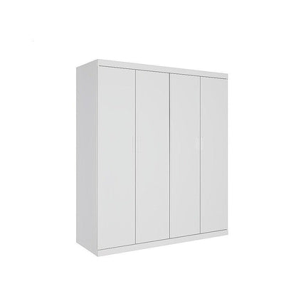 4 Door White Wardrobe Cabinet – Hanging Rail, Shelves & White Handles.
