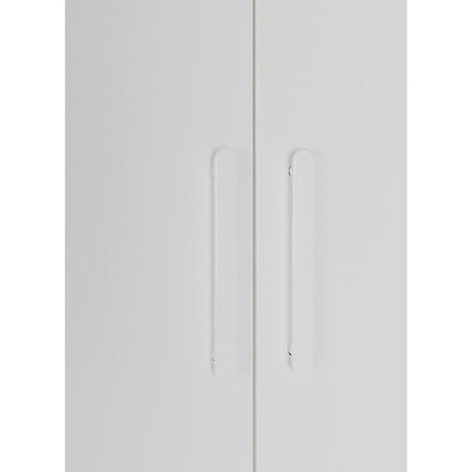 4 Door White Wardrobe Cabinet – Hanging Rail, Shelves & White Handles.
