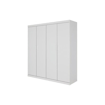4 Door White Wardrobe Cabinet – Hanging Rail, Shelves & White Handles.