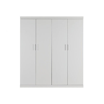 4 Door White Wardrobe Cabinet – Hanging Rail, Shelves & White Handles.