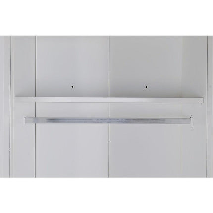 4 Door White Wardrobe Cabinet – Hanging Rail, Shelves & White Handles.