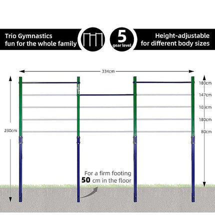 Triple Outdoor Pull-Up Bar – Height Adjustable Gymnastics & Fitness Bar.