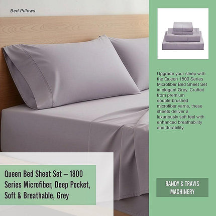 Queen Bed Sheet Set – 1800 Series Microfiber, Deep Pocket, Soft & Breathable, Grey.