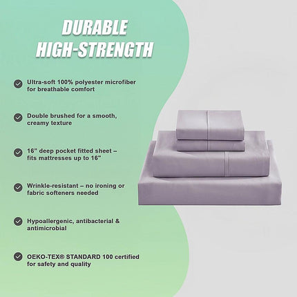 Queen Bed Sheet Set – 1800 Series Microfiber, Deep Pocket, Soft & Breathable, Grey.