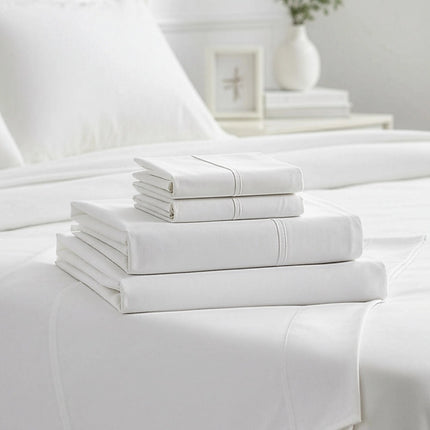 Queen Bed Sheet Set – 1800 Series Microfiber, Deep Pocket, Soft & Breathable, White.