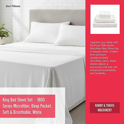 King Bed Sheet Set – 1800 Series Microfiber, Deep Pocket, Soft & Breathable, White.