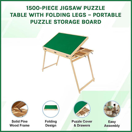 1500-Piece Jigsaw Puzzle Table with Folding Legs – Portable Puzzle Storage Board.