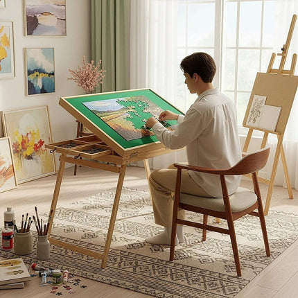 1500-Piece Jigsaw Puzzle Table with Folding Legs – Portable Puzzle Storage Board.