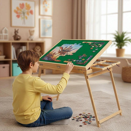1500-Piece Jigsaw Puzzle Table with Folding Legs – Portable Puzzle Storage Board.
