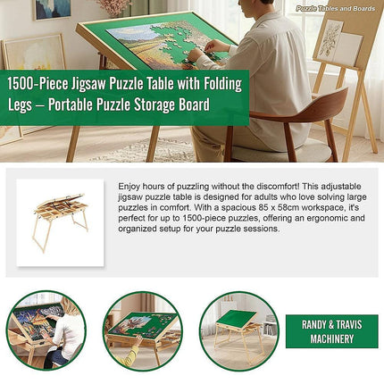 1500-Piece Jigsaw Puzzle Table with Folding Legs – Portable Puzzle Storage Board.