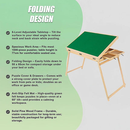 1500-Piece Jigsaw Puzzle Table with Folding Legs – Portable Puzzle Storage Board.