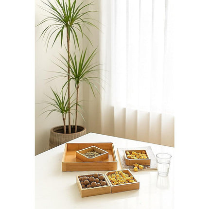 Square Bamboo Snack Serving Tray – Eco-Friendly Platter for Fruit, Cheese & Appetisers.