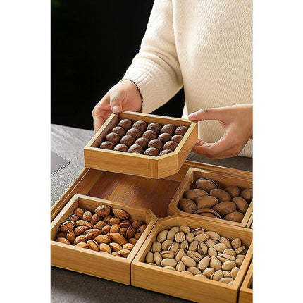 Square Bamboo Snack Serving Tray – Eco-Friendly Platter for Fruit, Cheese & Appetisers.
