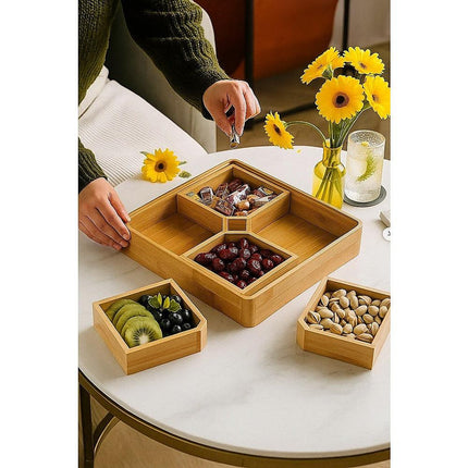 Square Bamboo Snack Serving Tray – Eco-Friendly Platter for Fruit, Cheese & Appetisers.