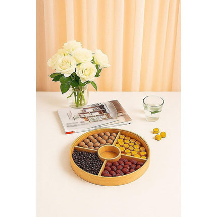 Round Bamboo Snack Serving Tray – Eco-Friendly Platter for Fruit, Cheese & Appetisers.