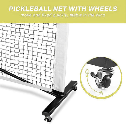 Portable 6.7m Pickleball Net Set – Heavy Duty Metal Frame with Wheels.