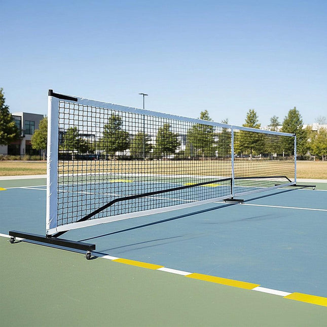 Portable 6.7m Pickleball Net Set – Heavy Duty Metal Frame with Wheels.