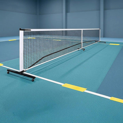Portable 6.7m Pickleball Net Set – Heavy Duty Metal Frame with Wheels.