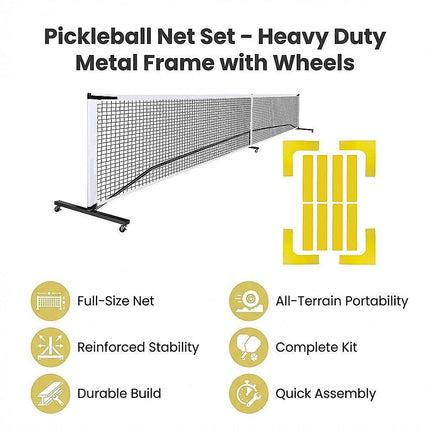 Portable 6.7m Pickleball Net Set – Heavy Duty Metal Frame with Wheels.