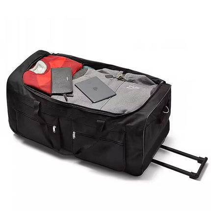 Large Black Wheeled Travel Duffle Bag – Rolling Luggage Trolley.