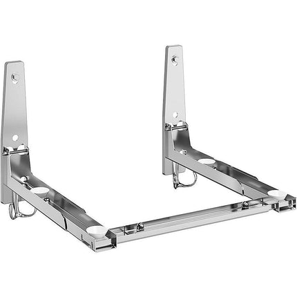 Stainless Steel Microwave Oven Wall Mount Bracket – Adjustable Shelf with Removable Hooks.