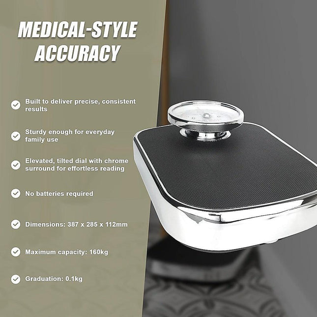 Medical Style Bathroom Scales – Large Analogue Dial, Heavy-Duty Mechanical Scale.