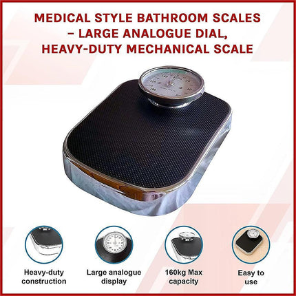Medical Style Bathroom Scales – Large Analogue Dial, Heavy-Duty Mechanical Scale.