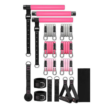 14pc Pilates Bar Kit with Resistance Bands & Belt – Home Fitness Pedal Puller.