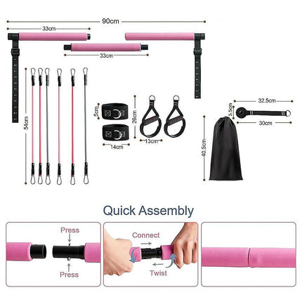 14pc Pilates Bar Kit with Resistance Bands & Belt – Home Fitness Pedal Puller.
