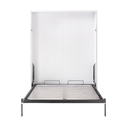 Double Wall Bed in White Gloss – Space Saving Murphy Bed Kit with Black Door Handle.