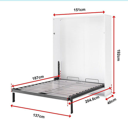 Double Wall Bed in White Gloss – Space Saving Murphy Bed Kit with Black Door Handle.