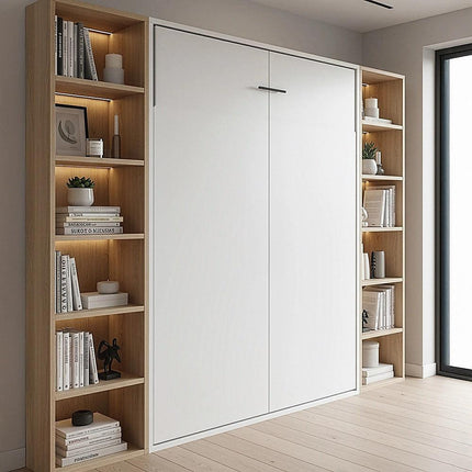 Double Wall Bed in White – Space Saving Murphy Bed Kit with Silver Door Handle.