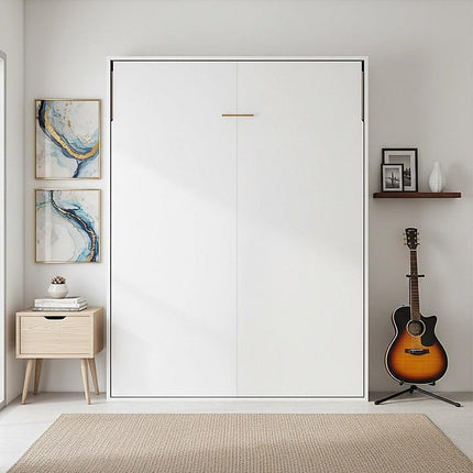 Double Wall Bed in White – Space Saving Murphy Bed Kit with Black Door Handle.