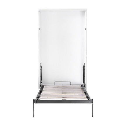 Single Wall Bed in White Gloss – Space Saving Murphy Bed Kit with Silver Door Handle.